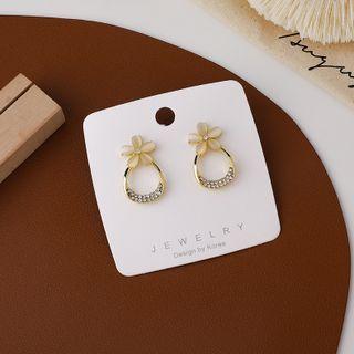 Flower Cat Eye Stone Alloy Earring 1 Pair - Gold - One Size