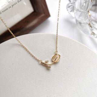 Rhinestone Flower Pendant Necklace 1 Pc - Gold - One Size
