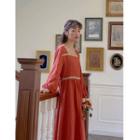 Long-sleeve Striped Square-neck Maxi Dress