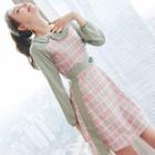 Long-sleeve Plaid A-line Knit Dress