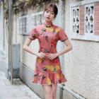 Traditional Chinese Short-sleeve Printed A-line Mini Dress