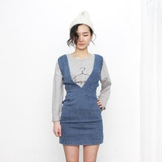 V-neck Denim Jumper Dress