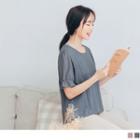 Short-sleeve Open-knit Round Neck Top