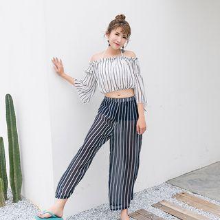 Set: Off-shoulder Striped + Tankini + Pants