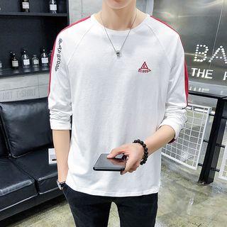 Long-sleeve Contrast Trim Letter T-shirt