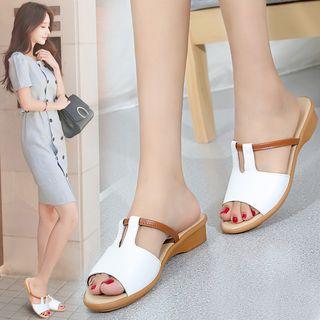 Genuine-leather Low-heel Slide Sandals