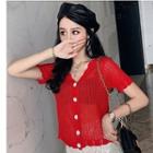 V-neck Short-sleeve Crochet Knit Cardigan