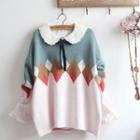 Argyle Sweater / Lace Collar Blouse / Set
