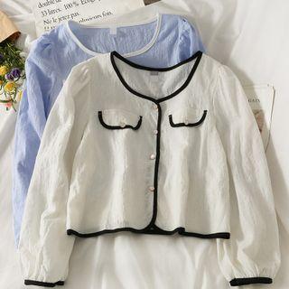 Round-neck Two Tone Button-up Cardigan
