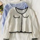 Round-neck Two Tone Button-up Cardigan