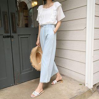 Band-waist Wide-leg Jeans Light Blue - One Size