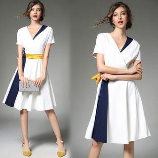 Short-sleeve Wrapped Panel Dress