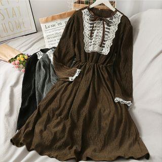 Lace Bow Pleated A-line Dress