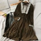 Lace Bow Pleated A-line Dress