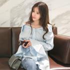 Bell-sleeve Cold-shoulder Chiffon Blouse