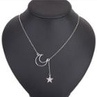 Alloy Moon & Star Pendant Necklace Silver - One Size