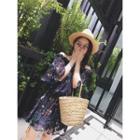 Off-shoulder Print Elbow-sleeve Dress