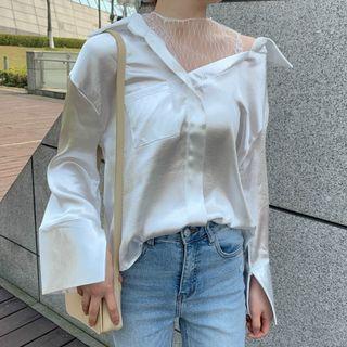 Mock Two-piece Mesh Panel Shirt