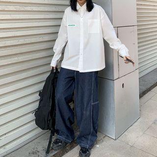 Pocket Detail Lettering Shirt