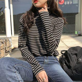 Turtleneck Striped Long-sleeve T-shirt Stripe - One Size