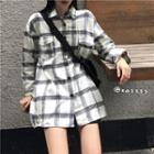 Check Long-sleeve Loose-fit Shirt Black & White - One Size