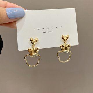 Bear Drop Earring 1 Pair - Stud Earring - S925 Silver Needle - Gold - One Size