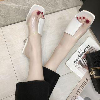 Pvc Paneled Chunky Heel Slide Sandals