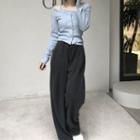 Long-sleeve Cardigan + Cropped Camisole Top / High-waist Wide-leg Pants