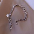 Rhinestone Lock & Key Bracelet Bracelet - Silver - One Size