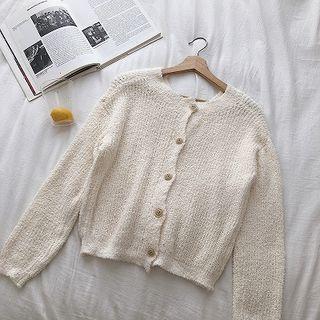 Plain Single-breasted V-neck Long-sleeve Cardigan