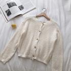 Plain Single-breasted V-neck Long-sleeve Cardigan