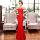 Bow Accent Strapless Mermaid Evening Gown