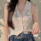 Sleeveless Patterned Knit Top Off-white - One Size