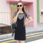 Set : Stripe Short-sleeve T-shirt + Pinafore