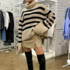 Turtle Neck Stripe Oversized Sweater