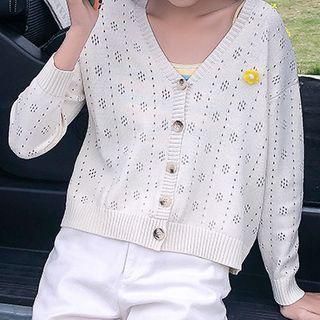 V-neck Knit Cardigan Off-white - One Size