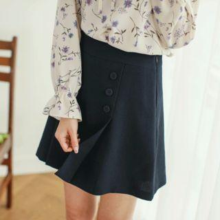 Inset Shorts Button-trim Miniskirt
