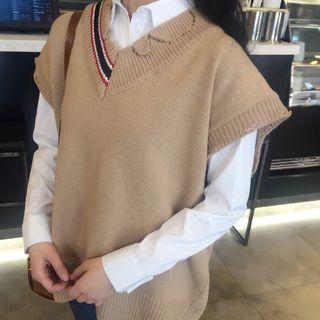 Distressed Stripe V-neck Knit Vest