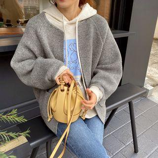 Open-front Wool Blend Boxy Cardigan