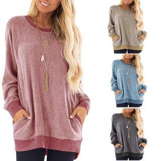Long Sleeve Contrast-trim Loose-fit Sweatshirt