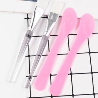 Set: Facial Mask Brush + Spatula D0514 - Set Of 2 - Brush & Spatula - Pink - One Size