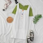 Short Sleeve Plain T-shirt / Rainbow Button Pinafore Dress