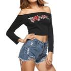 Off-shoulder Embroidered Cropped Top