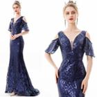 V-neck Cutout Sequined Mermaid Evening Gown