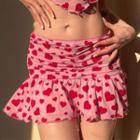Low Rise Heart Print Mini A-line Skirt