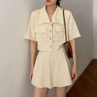 Short-sleeve Single Breasted Blazer / High-waist Plain Skort