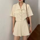 Short-sleeve Single Breasted Blazer / High-waist Plain Skort