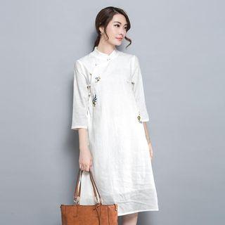 Embroidered Mandarin Collar 3/4 Sleeve Dress