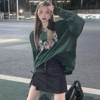 Lettering Print Sweatshirt / Mini Pencil Skirt