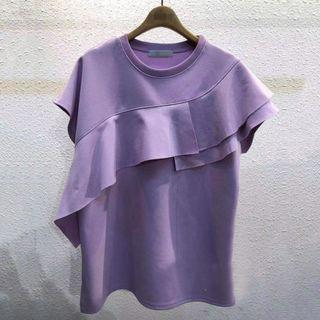 Round-neck Asymmetrical Short-sleeve Top